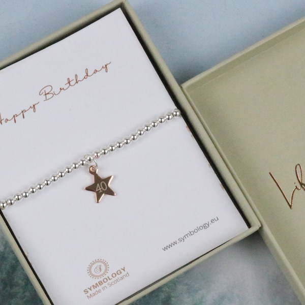 Personalised Bracelet, Sterling Silver Plated Beads Charm Bracelet, Sentimental Gift for Her, Customised Number Bracelet, 40th Birthday Gift