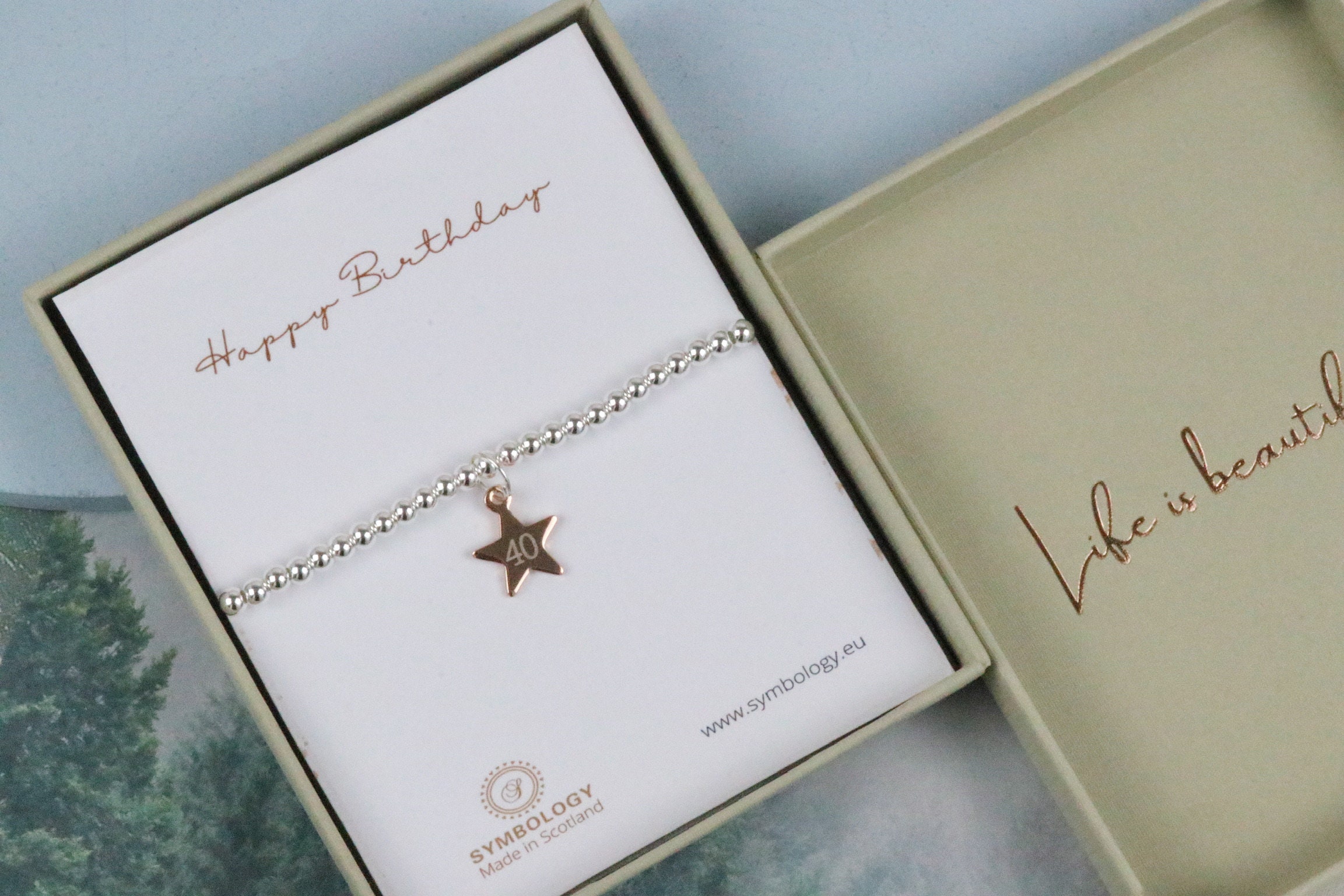 Braccialetto Personalizzato Per 40° Compleanno Donna – Pietre Naturali D'Agata, Elastico, Con Biglietto D'Auguri, Regalo Significativo