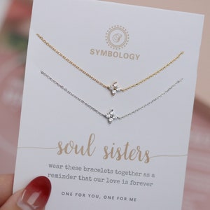 Soul Sister Gift, Gold Four Leaf Clover Bracelet Set, Minimalist 925 Silver Tiny Bracelet, Dainty Stacking Bracelet, Christmas Gift for Her