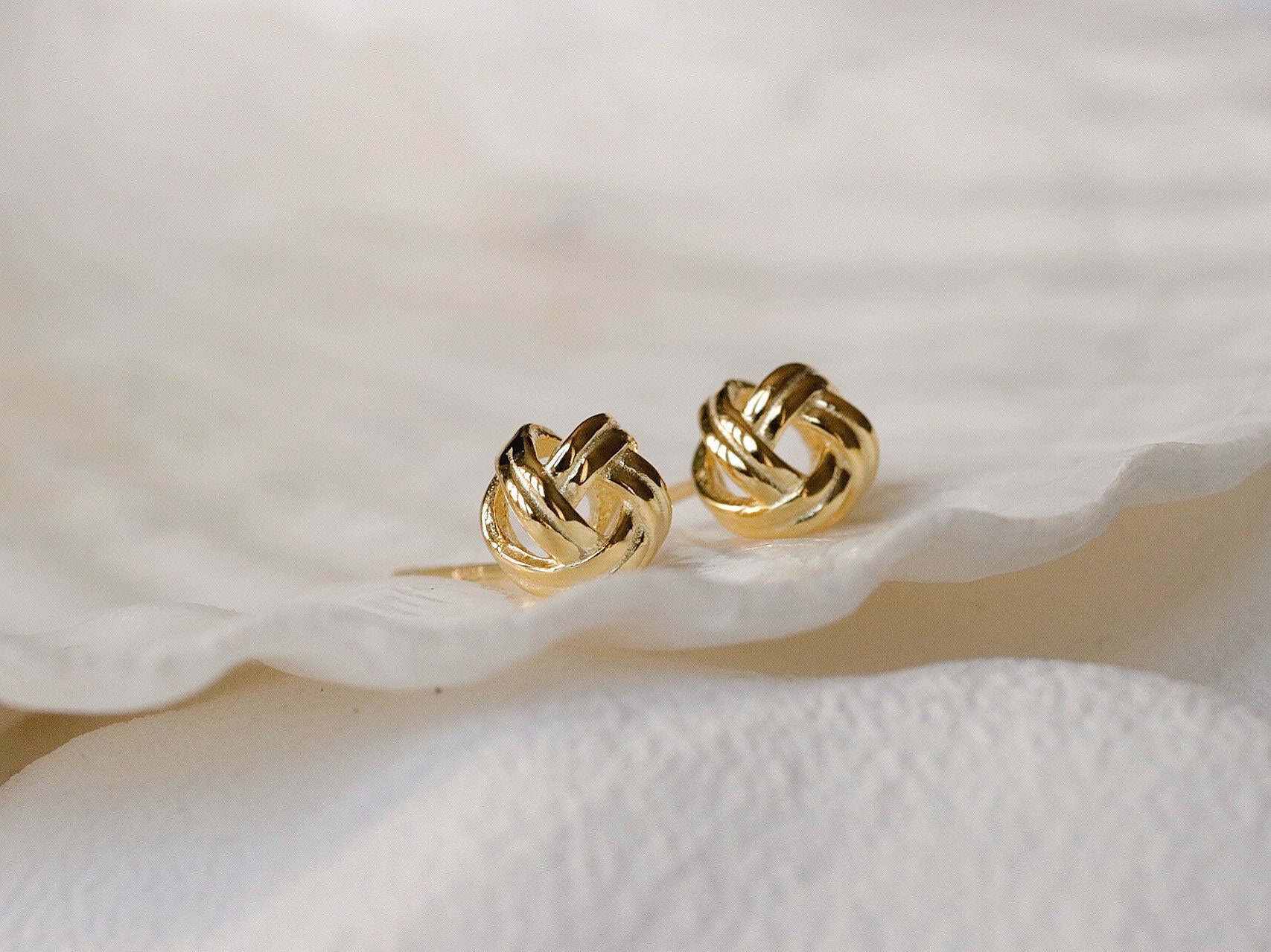 925 Silver Love Knot Stud Earrings, Silver and Gold Dainty