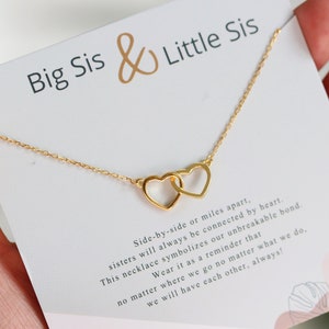 Collana con doppio cerchio in argento 925, collana con cuore intrecciato in oro, regalo per la migliore amica, collana minimalista, sorella maggiore, sorellina