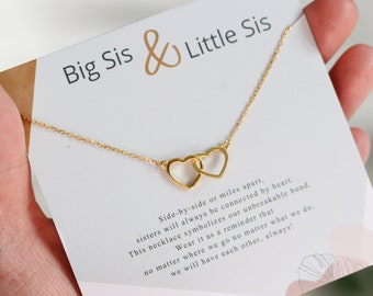 Sterling Silver Big sis & Little sis Necklace, Silver Double Circle Sister Necklace, Gold Interlinked Love Heart Necklace, Birthday Gift