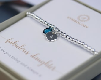 Personalized Initial Bracelet: Silver Plated Beaded Minimalist Bracelet, Daughter Gift, Christmas Ideas for Family