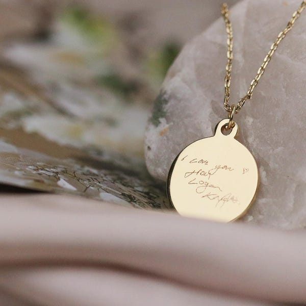 Personalized Photo Necklace: Gold Memorial Keepsake, Silver Hand Stamped Disc for Lost Memory Pendant