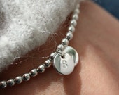 Personalised Initial Silver Bracelet, Silver Beaded Stretch Birthstone Charm Bracelet,-Friend-Mum-Sister Bracelet, Birthday Gift For Her