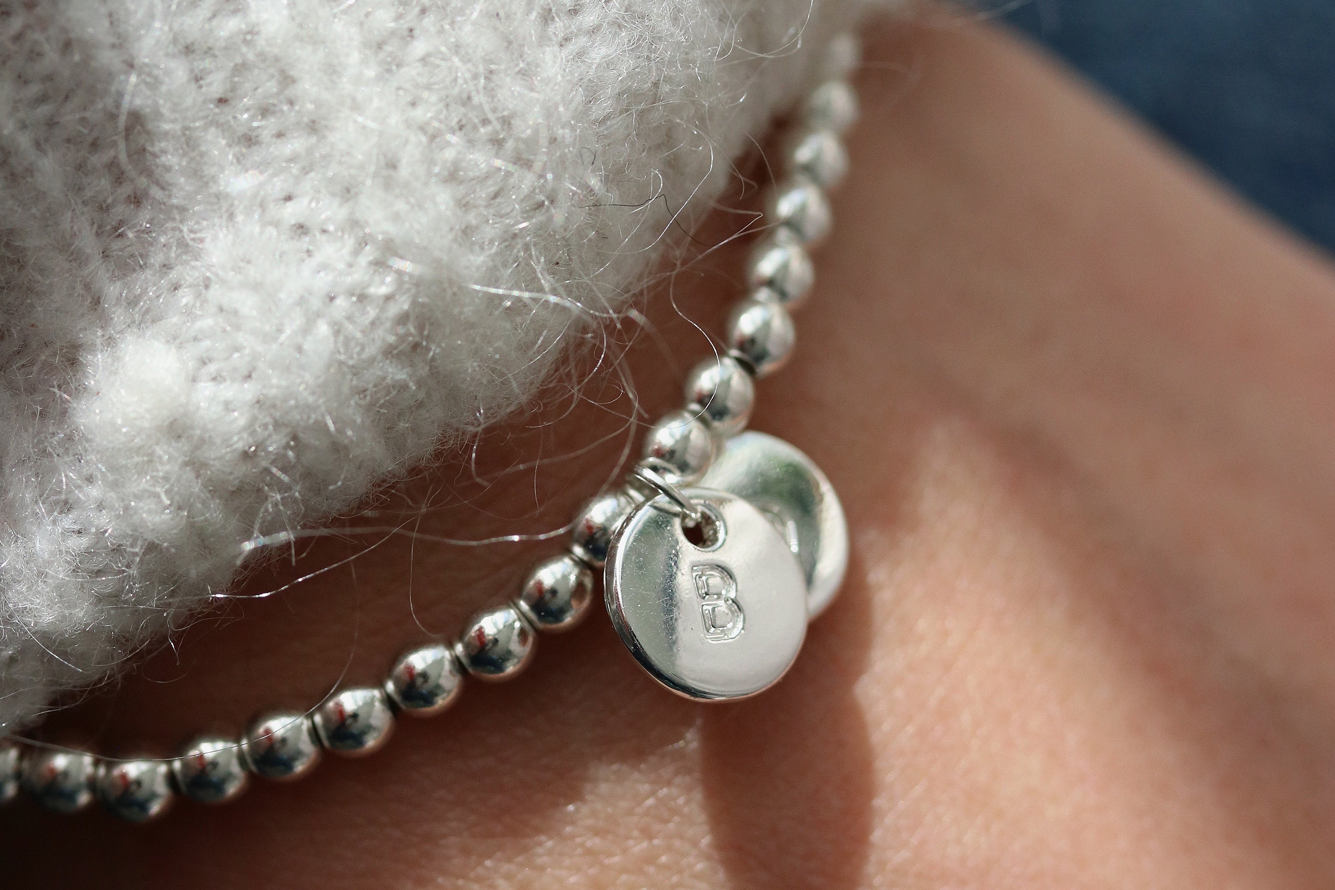 Personalised Initial Bracelet, 925 Silver Plated Beaded Name Personalised Initial Bracelet, 925 Silver Plated Beaded Name