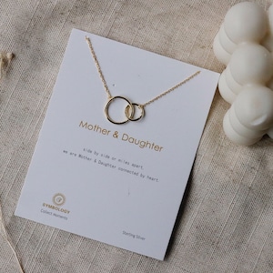 Mother Daughter Necklace, Sterling Silver Interlinking Necklace, Gold Circle Necklace, Mother&#39;s Day Gift, Mother Daughter Personalised Gift