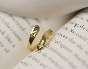 Faith Cross Ring in 925 Sterling Silver, Minimalist Adjustable Ring, Gold Cross Ring, Christian Ring, Baptism Rings, Birthday Gift for her