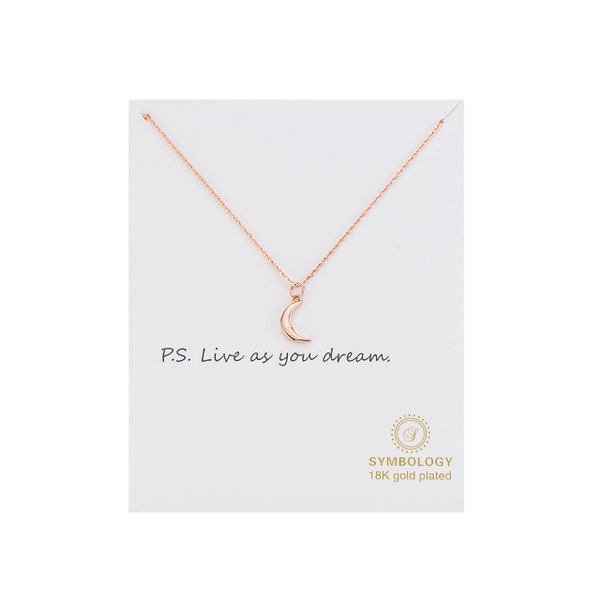 Collier pendentif Live Your Dream, collier de disque de lune en or rose délicat, collier sentimental de symbologie, cadeau d’anniversaire pour elle, boîte-cadeau