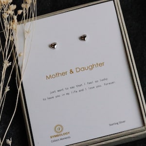Sterling Silver Heart Stud Earrings: Gold Plated Mum Daughter Gift