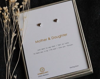 Dainty Love Heart Stud Earrings in Sterling Silver / Silver & Gold Mum Daughter Studs / Gift For Mum and Daughter / Gift for Daughter