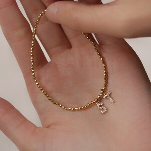 Gold Filled Personalised Beaded Initial Bracelet, Custom Jewellry, Birthday Gift for Her, Gold Waterproof Name Bracelet, Mother&#39;s Day Gift
