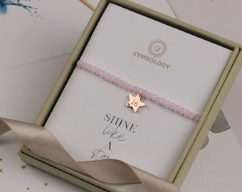 16th Birthday Bracelet: Pink Quartz Beaded Star Charm