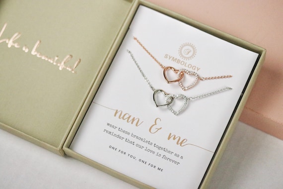 Nan Bracelets Gift Personalised Mother s Day for Special Nan Nanna Nannie Water Resistant Interlinking Love Heart Necklace Minimalist Etsy