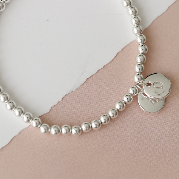 Personalisierter Birthstone Schmuck, Minimalist Silber Perlen Armband, Weihnachtsgeschenk Ideen, Custom Size Armreif