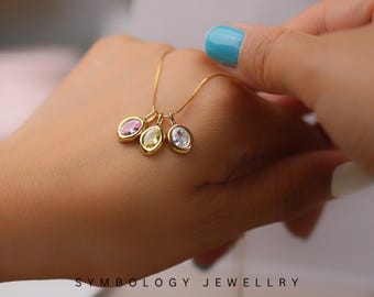 Collar con piedra de nacimiento de plata de ley: cristal de Swarovski, piedra de nacimiento personalizada