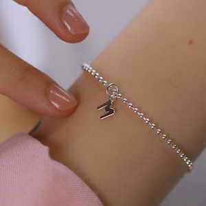 Alphabet Initial Letter Bracelet, Solid Silver Beaded Birthstone Bracelet, Custom Minimalist Name Bracelet, Mother&#39;s Gift for Her Birthday