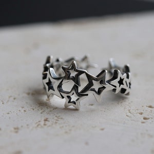 Sterling Silver Star Open Ring,  Sterling Silver Stars Stackable Ring , 925 Silver Vintage Statement Ring,Stackable Open Rings, Gift for Her