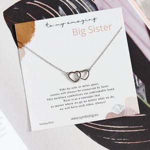 Sterling Silver Big Sister Necklace, Silver Gold Circle Love Heart Soul Sister Necklace, Best Friend Gift, Birthday Gift For Her,