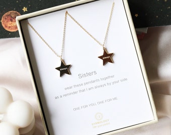 Gouden zus ster ketting cadeauset, cadeau voor grote zus & zusje, beste vrienden sierlijke ketting, Rose Gold Star ketting, cadeau voor haar