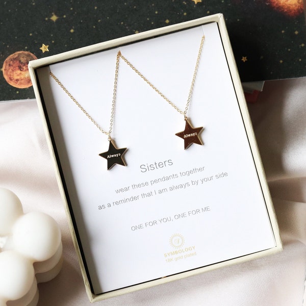 Gold Schwester Stern Halskette Geschenk-Set, Geschenk für große Schwester und kleine Schwester, beste Freunde Zierliche Halskette, Rose Gold Stern Halskette, Geschenk für Sie