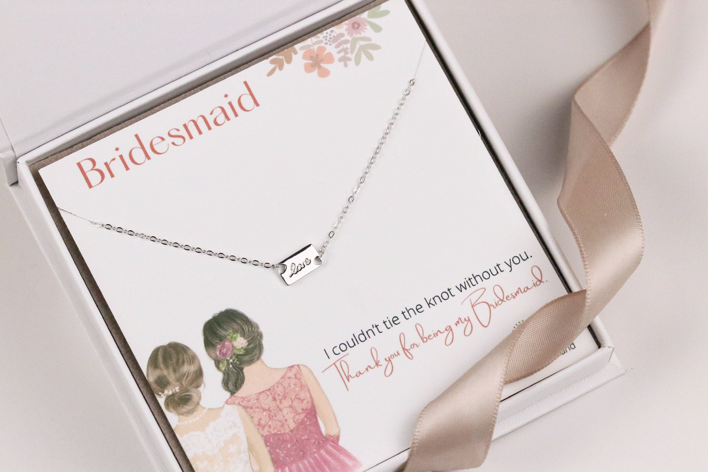 2 Bracciali Per Damigelle In Argento Con Biglietti Scritti A Mano E Scatole – Bracciale Regolabile Cuore