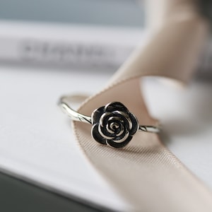 Handmade Sterling Silver Rose Ring: Vintage Floral Adjustable Band