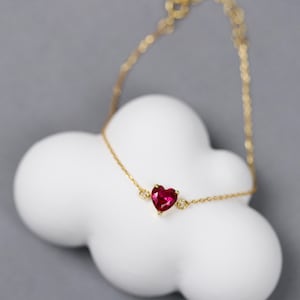 Silver Ruby Heart Bracelet: Minimalist Stacking Jewelry