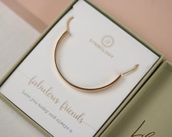 Personalized 18K Gold Plated Bangle Bracelet, Friend Engraved Gift