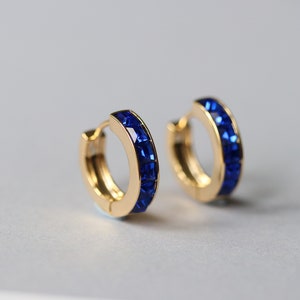 September Birthstone Earrings, Sapphire CZ Crystal Hoops, Swarovski crystal earrings, Gold Hoops, Gift for Her/Mum/Friend, Christmas Gifts