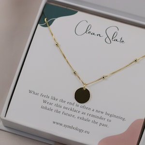 Gold Clean Slate Necklace, New Beginnings Gift for Her, Sterling Silver Minimalist Necklace, Divorce Gift, Breakup Gift Gold Disc Necklace