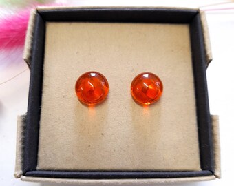 Fiery orange glass stud earrings - Autumn colours jewellery - Gift for her - Fused glass earrings - Made in the UK