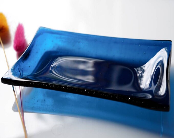 Dark Blue Glass Soap Dish With Handmade Soap in Compostable Etsy UK