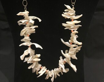 Mother of Pearl Shells and Coral Handmade Necklace