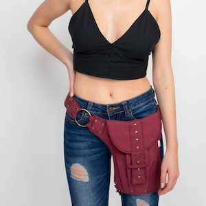 Studded Canvas Belt Bag, Boho Utility Waist Bag with Leg Strap, Fanny Pack Festival Travel Pouch, Multi-Pocket Bum Bag, Made in India