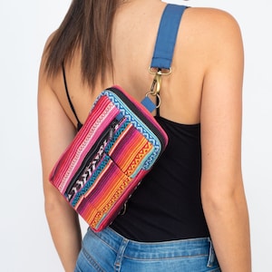 Jacquard Sling Chest Bag – Adjustable Cotton Crossbody, Small Travel Sling with Inner Pocket, Unisex Boho Festival Bag, Handmade in India