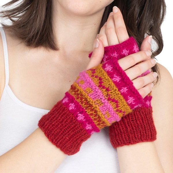 Winter hand knit handwarmer, fingerless Gloves