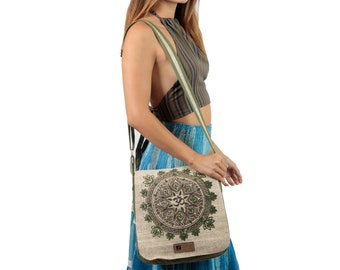 Natural Hemp-Cotton Eco Mandala hippie boho Cross body Messenger Bag sling Bag main image 1