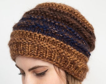 Faux Mohair Striped Slouchy Beanie