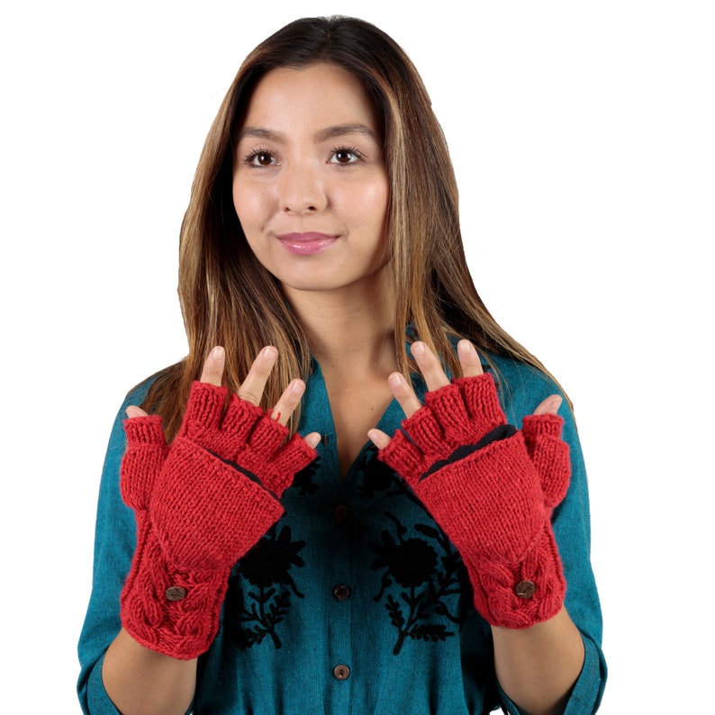 Convertible Winter Gloves Fingerless Mittens With Flap Etsy