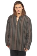 Multicolor Striped Men's Long Sleeve Kurta Bohemian Cotton Shirt