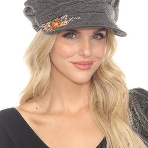 Stonewashed Embroidered Newsboy Cap