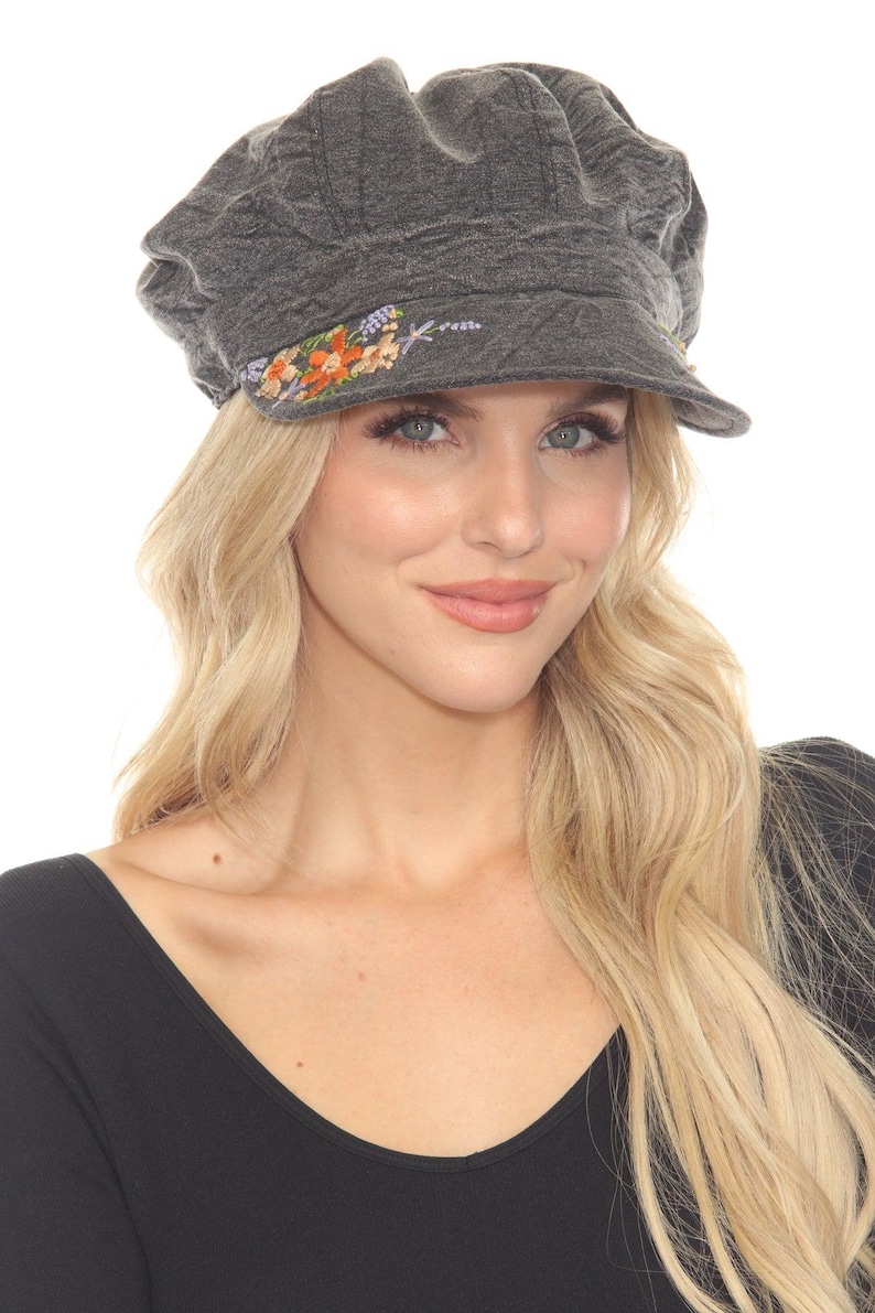 Stonewashed Embroidered Newsboy Cap