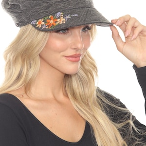 Stonewashed Embroidered Newsboy Cap