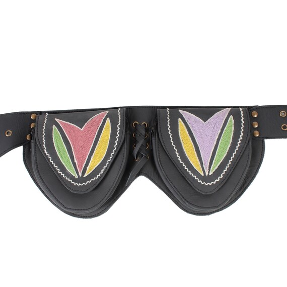 Floral Embroidery Leather Festival Hip Belt Pouch-
