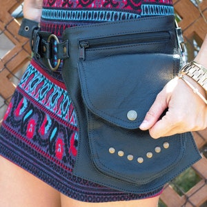 Women&#39;s Leather Hip Belt Bag – Adjustable Travel Utility Pouch with Zipper Pockets, Festival Waist Pack, Handmade Fanny Bag for Her
