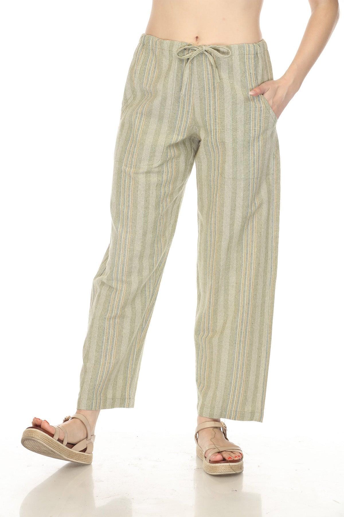 Palazzo Pants Vertical Striped Frill Belted Pants Striped Palazzo