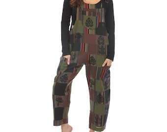 Women's Patchwork Overalls | Boho Hippie Style, Adjustable Straps, Wide-Leg Overalls for Casual Wear and Festivals