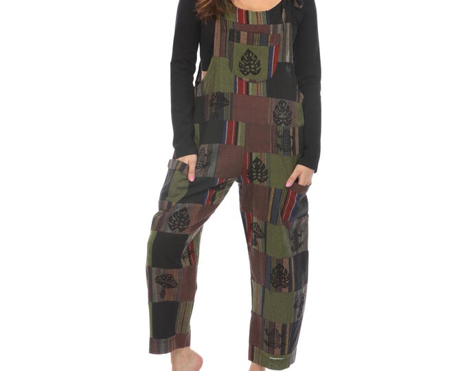 Women's Patchwork Overalls | Boho Hippie Style, Adjustable Straps, Wide-Leg Overalls for Casual Wear and Festivals
