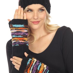 Vibrations Striped Fingerless Gloves | Boho Cozy Knit, Perfect for Cold Weather, Festival and Everyday Wear